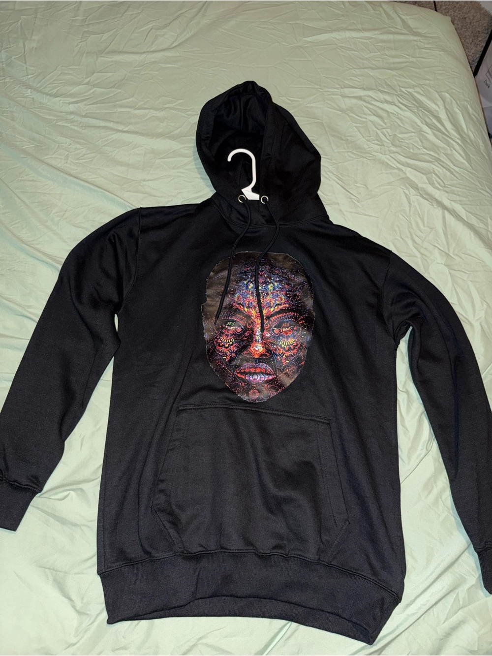 Black Men's Hoodie Sweater with Colorful Face Graphic